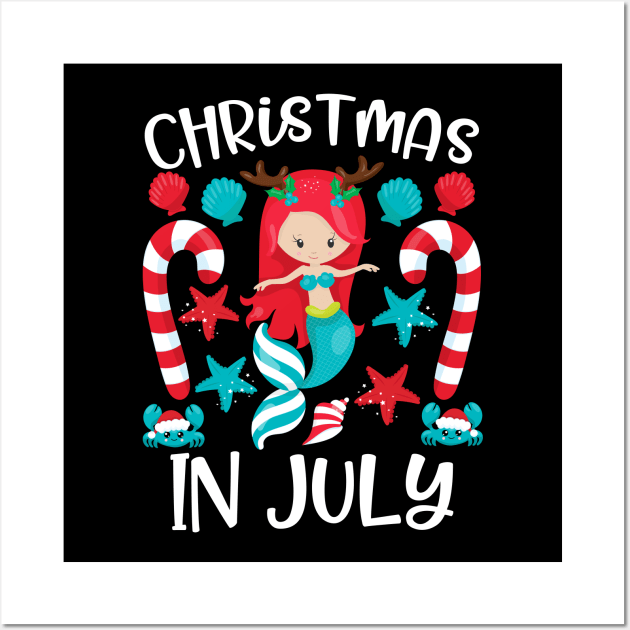 Christmas In July Cute Mermaid Summer Wall Art by teevisionshop